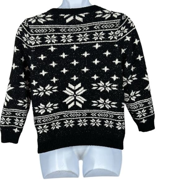 Barefoot Dreams CozyChic Seaside Pullover Black Fair Isle Crew Neck Size Large - Picture 8 of 13